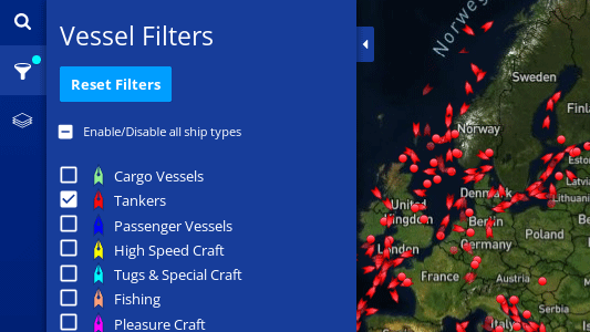 Нефтяные танкеры на AIS карте онлайн, Марин Радар