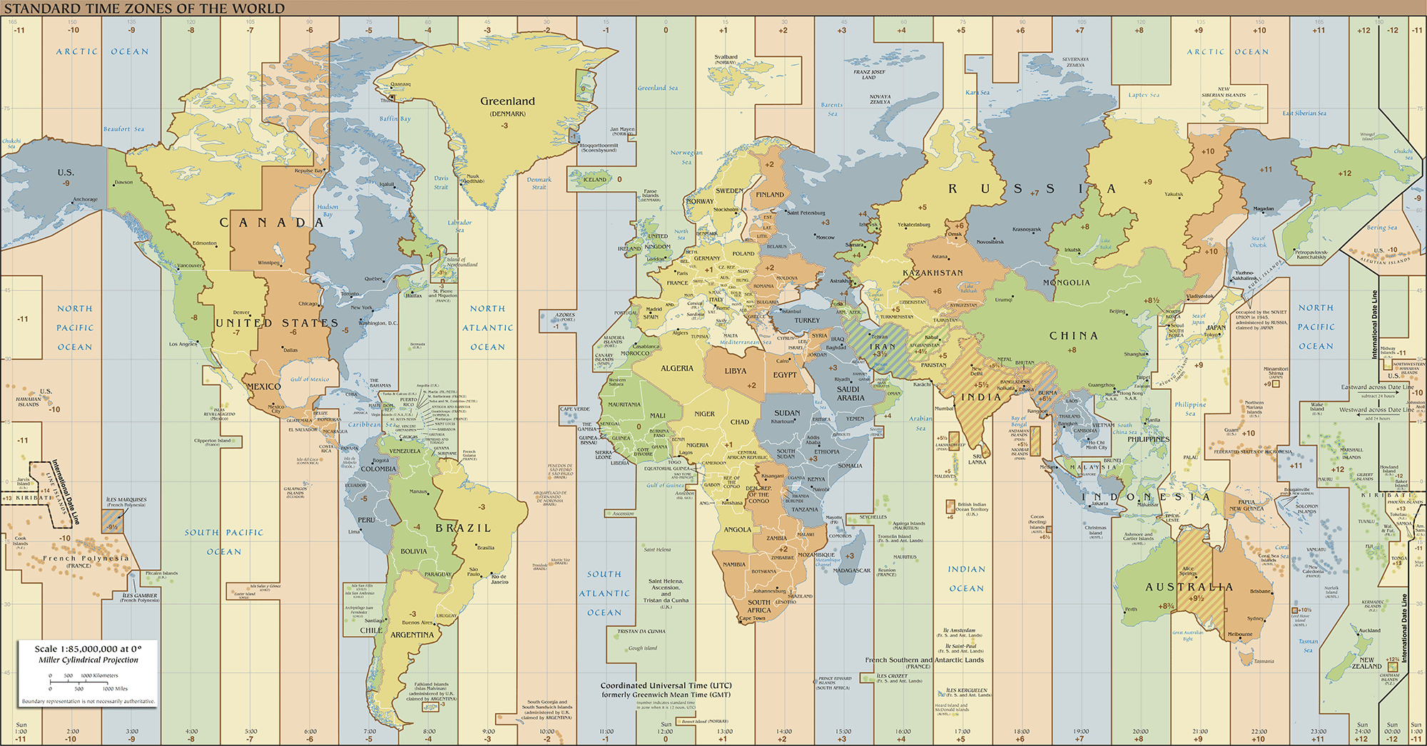 Карта часовых поясов мира UTC, карта времени // Что такое часовые пояса ...